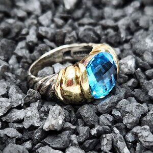 David Yurman Noblesse Cable Blue Topaz Ring .925 & 14kt sz4